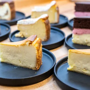 a variety of cheesecakes