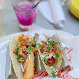 Crispy fish taco, chipotle shrimp taco