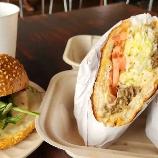 Breakfast sandwich $7.50 (good) and bulgogi sandwich $10.95 (excellent). Both bigger than I expected