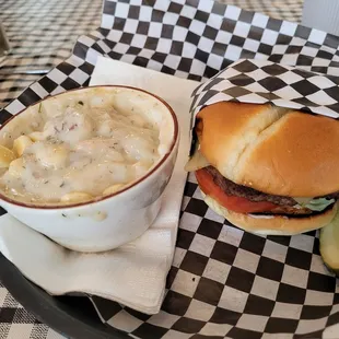 Spicy Jack Cheese and Jalapeños Burger with chowder -$12.45