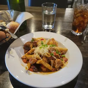 Half portion of jambalaya.