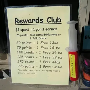 Receive 1 point for every dollar spent and receive free drinks!