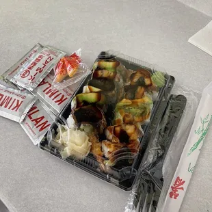 Black dragon roll with to go extras