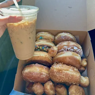 vanilla iced coffee + mixed assortment donuts.