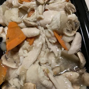 Gross...moo goo gai pan not as advertised and bland! Even if the Bok choy or snow peas were added...still would be a huge let down.