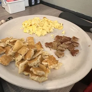 Kids pancake with sausage and egg.