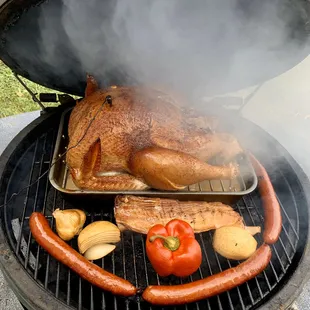 Smoked turkey! Also fixins for our linguisa stuffing!