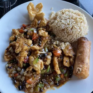 Orange roughy in black bean sauce, lunch portion