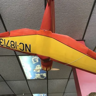 Plane hanging from the ceiling