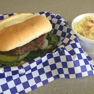 Superburger and Potato Salad