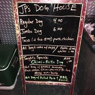 a menu on a chalkboard