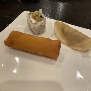 Spring roll, mushroom and cream cheese roll, dumpling