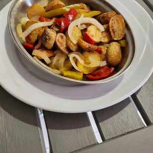 Roasted potatoes with peppers and onion.
