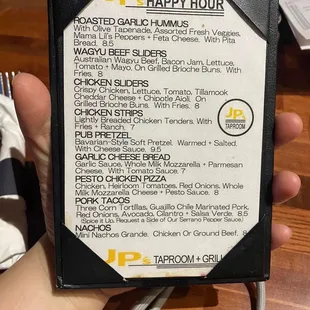 Happy hour menu