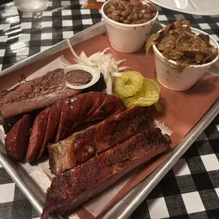 JP  1/4 brisket 1/4 ribs  sausage  2 sides and a drink