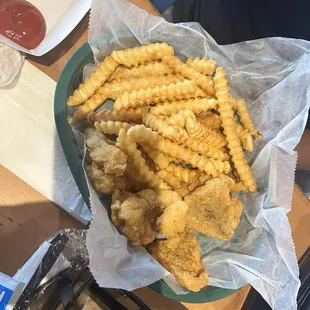 Catfish nuggets with fries