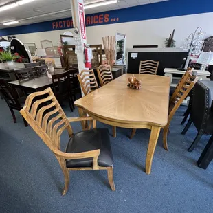 Solid wood table with leather seats
