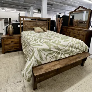 Solid wooden bed with bench!