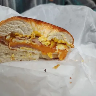 Bacon, egg cheese on an everything bagel!  Yummmooo