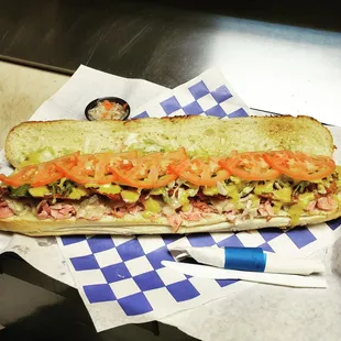 a sub sandwich on a table