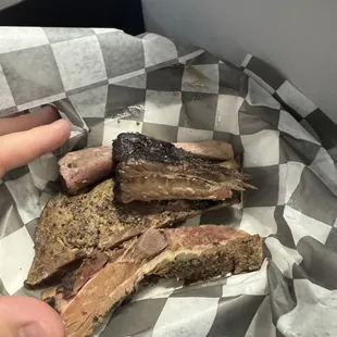 This is a picture of the ribs before I handed them back to the person behind the counter.