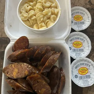 Jalapeno cheese sausage and Mac and cheese side