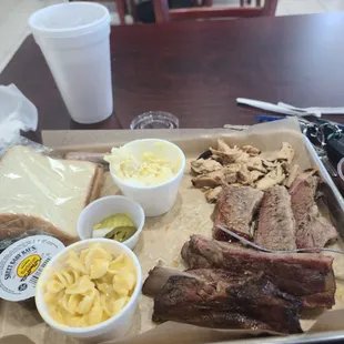 The chicken is a must try if you like smokey meat. Ribs are very tender. The potato salad was nice. This is a keeper.