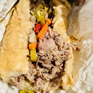 Italian Beef Sandwich Dipped Hot Peppers