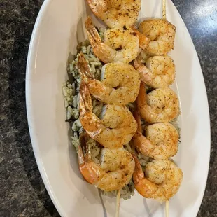Grilled shrimp over wild rice