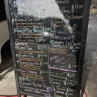 a menu on a blackboard