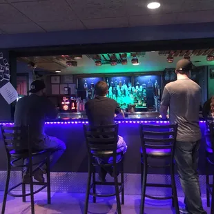 a group of people sitting at a bar