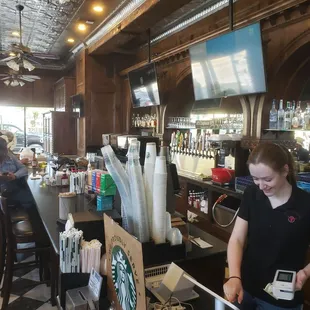 a woman working at the counter