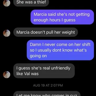 Leah being unprofessional and talking bad about others in the workplace.