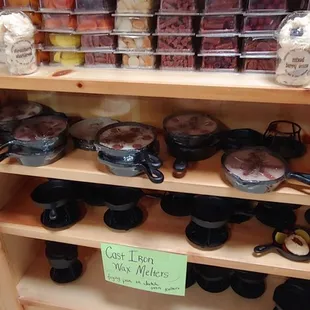 a shelf full of food