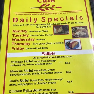 Specials on back of menu 8/9/2021