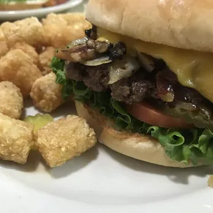 Pantego Cheese Burger with tater tots