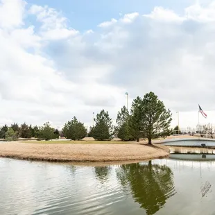 a bridge over a pond