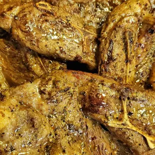 a closeup of a plate of meat