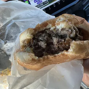 No room inside, but these burgers are worth eating in a parking area!