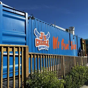 a blue shipping container