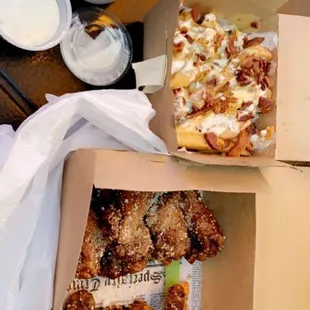 Bacon ranch Bacon Ranch Cheese Fries and garlic Parmesan wings!