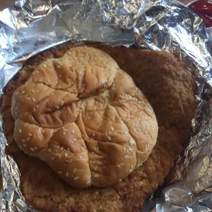 Breaded tenderloin look at that monster