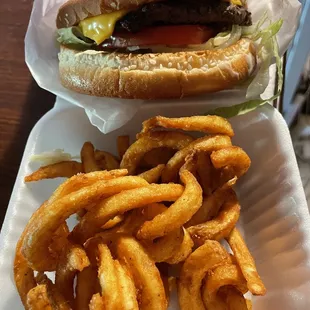 Deluxe cheeseburger and curly fries DELICIOUS!!