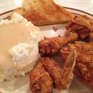 Honey fried chicken dinner (smallest chix leg ever) with salad and toast. 2 out of 10