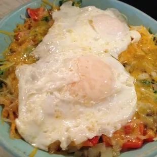 Eric's skillet (eggs, cheese, peppers and hash browns). 8 out of 10.