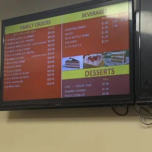 Family Combos, Drinks, and Desserts as of 10/4/19
