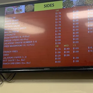 Side Dish prices as of 10/4/19
