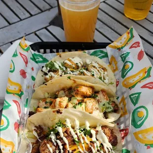 Salmon, shrimp, and pork tacos. So good!