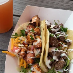 Honey wasabi salmon &amp; steak taco - Amazing! Highly recommend trying the salmon.