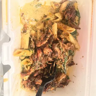 Jerk chicken Cajun pasta with vegan chicken